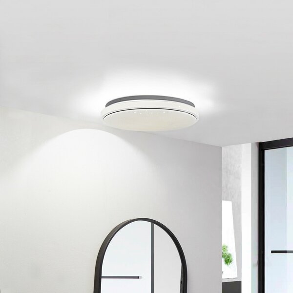 Lindby LED stropna svjetiljka Glamo, Ø 39 cm, krom, bijela, IP44, Metalik, kupaonica, Metal