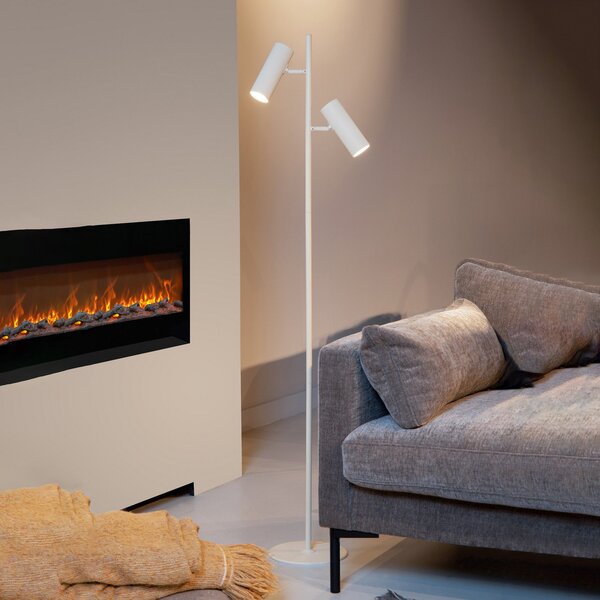 Lucide Podna lampa Clubs, podesiva, bijela, metal, 140 cm, GU10, Bijela, Dnevni boravak/blagovaonica, Metal