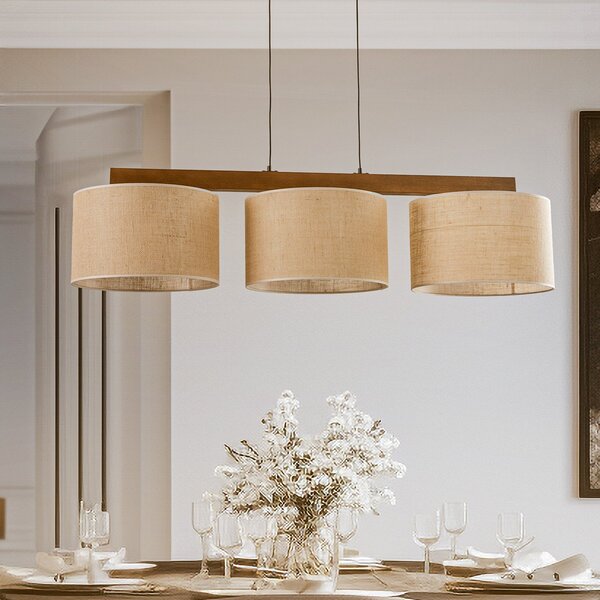 TK Lighting Viseća svjetiljka Juta, tri žarulje, snop, prigušiva, Bež, Dnevni boravak/blagovaonica, Tkanina / tekstil