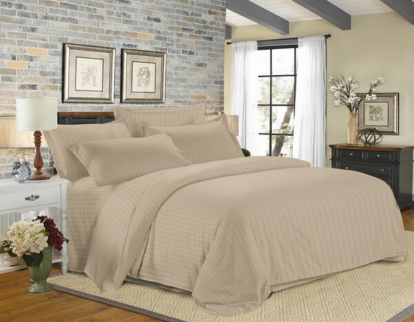 Hotelska posteljina od mikrovlakana JASMINE PURE svijetlo smeđa - prugica 1 cm, hotelski džep Dimenzije posteljine: 70 x 90 cm | 140 x 200 cm
