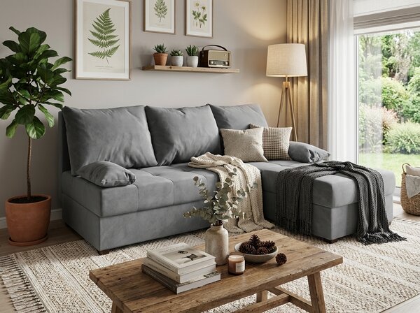 AKCIJA Svijetlosiva raztegljiva kutna sofa ZENA, obostrana II. kvaliteta