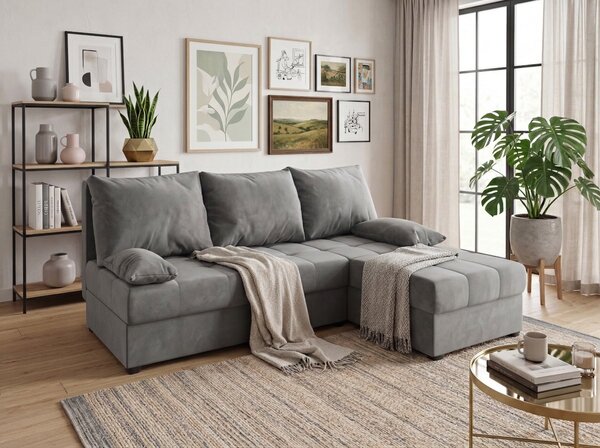 AKCIJA Svijetlosiva raztegljiva kutna sofa ZENA, obostrana II. kvaliteta
