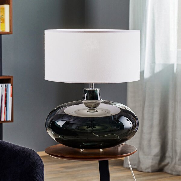 Argon Stolna lampa Skien, bijelo sjenilo, dimno sivo stakleno podnožje, Sivo, Dnevni boravak/blagovaonica, Staklo