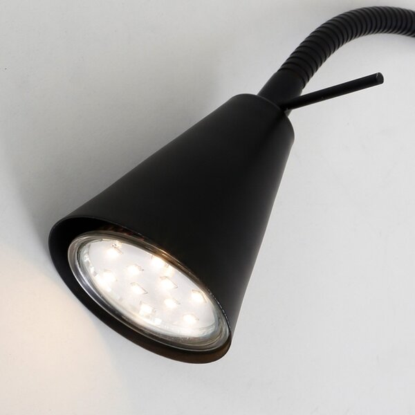 Briloner LED zidna svjetiljka Tusa, crna, metalna, 45 cm, fleksibilni krak, Crno, spavaća soba, Metal