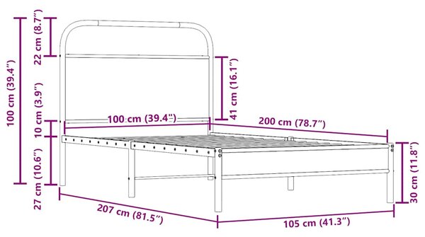 Okvir kreveta bez madraca dimljena boja hrasta 100x200cm drveni - Smeđa / 100 x 200 cm
