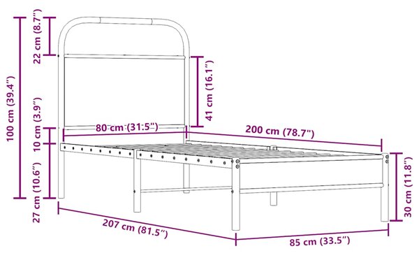 Okvir kreveta bez madraca dimljena boja hrasta 80x200 cm drveni - Smeđa / 80 x 200 cm
