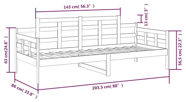 Dnevni ležaj od masivne borovine 80 x 200 cm - Smeđa / 80 x 200 cm