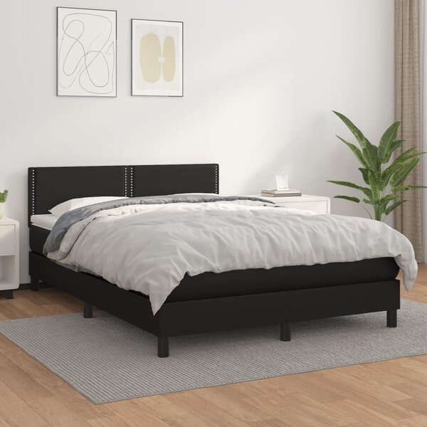 Krevet s oprugama i madracem crni 140 x 190 cm od umjetne kože - Crna / 140 x 190 cm