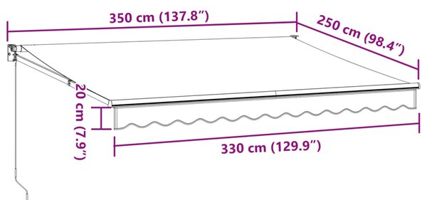 Tenda na ručno uvlačenje bordo 350 x 250 cm - Crvena / 3.5 x 2.5 m