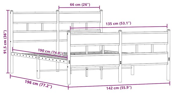 Metalni okvir kreveta bez madraca boja hrasta sonome 135x190 cm - Smeđa / 135 x 190 cm