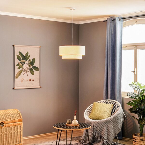 Duolla Boho viseća lampa, bež, Ø 45 cm, tkanina, prigušiva, Bež, Dnevni boravak/blagovaonica, Tkanina / tekstil