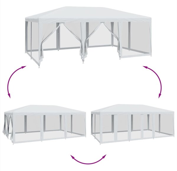 Šator za zabave s 10 mrežasta bočna zida bijeli 6x4 m HDPE - Bijela / 6 x 4 m