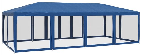 Šator za zabave s 12 mrežasta bočna zida plavi 8x4 m HDPE - Plava / 8 x 4 m