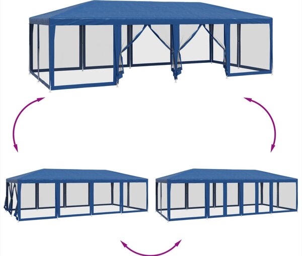 Šator za zabave s 12 mrežasta bočna zida plavi 8x4 m HDPE - Plava / 8 x 4 m