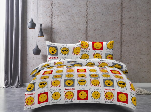 Posteljina od mikrovlakana EMOTIKON EMOCIJE bijela Dimenzije posteljine: 2 kom 70 x 90 cm | 200 x 220 cm