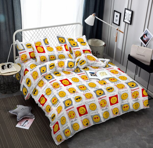 Posteljina od mikrovlakana EMOTIKON EMOCIJE bijela Dimenzije posteljine: 2 kom 70 x 90 cm | 200 x 220 cm