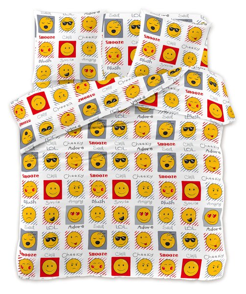 Posteljina od mikrovlakana EMOTIKON EMOCIJE bijela Dimenzije posteljine: 2 kom 70 x 90 cm | 200 x 220 cm