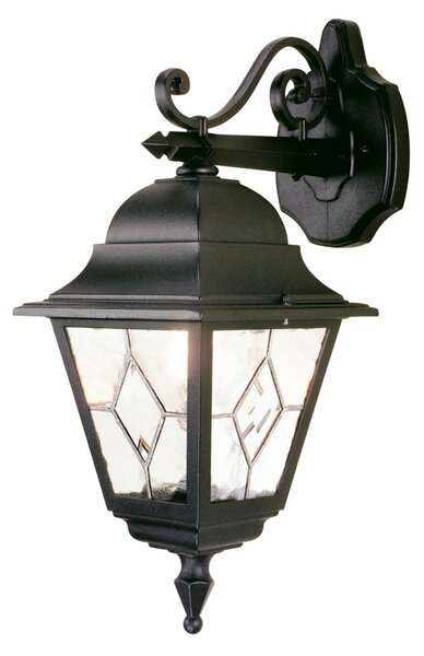 Elstead Norfolk vanjska zidna svjetiljka, crna/prozirna, olovno staklo, IP43, Crno, Metal