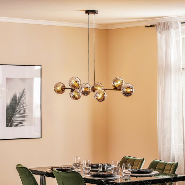 EMIBIG LIGHTING Staklena viseća svjetiljka, 8 lampica, crna, grafit, staklo, E14, prigušiva, Crno, Dnevni boravak/blagovaonica, Staklo, Metak