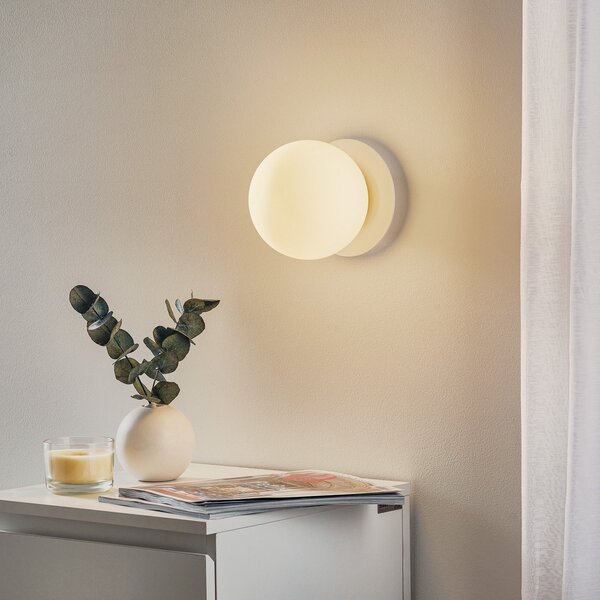 EMIBIG LIGHTING Zidna svjetiljka Minerva K1, bijela, Ø 15 cm, staklo/metal, prigušiva, Bijela, Područje hodnika, Metal