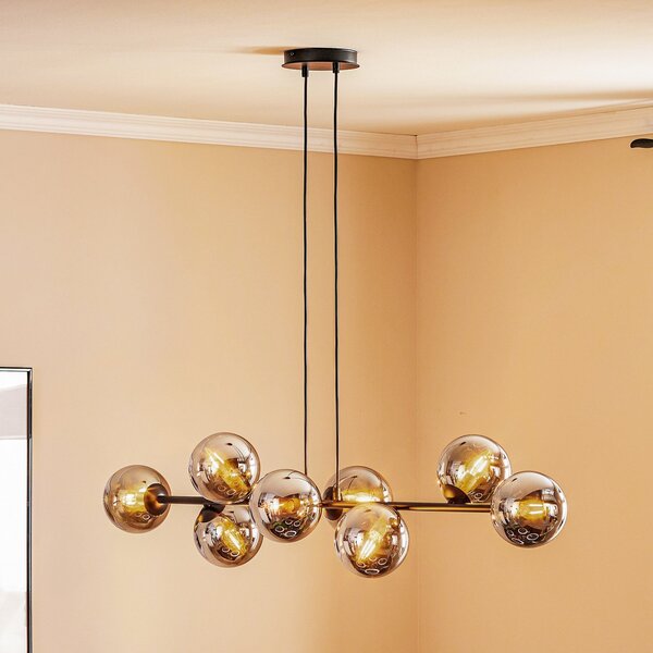 EMIBIG LIGHTING Staklena viseća svjetiljka, 8 lampica, crna, grafit, staklo, E14, prigušiva, Crno, Dnevni boravak/blagovaonica, Staklo, Metak