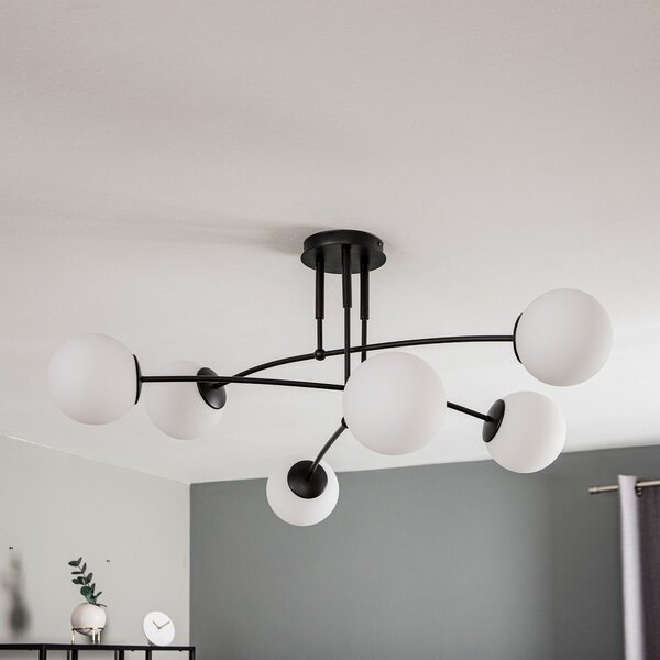 EMIBIG LIGHTING Stropna svjetiljka Pregos 6 u crnoj boji, sa šest svjetala, prigušiva, Crno, Područje hodnika, Metal