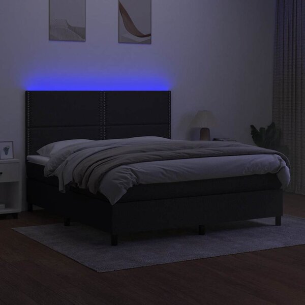 Krevet box spring s madracem LED crni 160x200 cm od tkanine - Crna / 160 x 200 cm