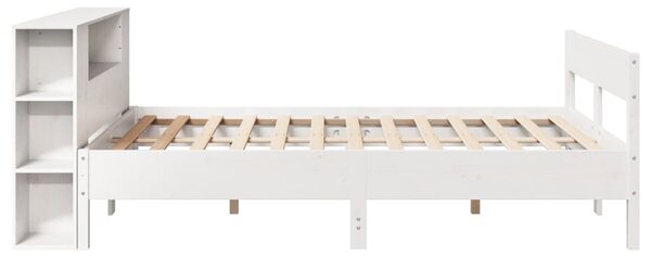 Krevet s regalom z knjige bez madraca bijeli 135x190cm borovina - Bijela / 135 x 190 cm