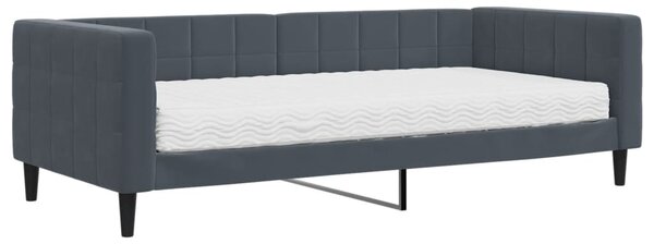 Dnevni krevet s madracem tamnosivi 90 x 200 cm baršunasti - Siva / 90 x 200 cm