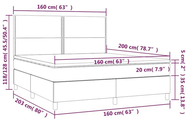Krevet box spring s madracem LED crni 160x200 cm od tkanine - Crna / 160 x 200 cm