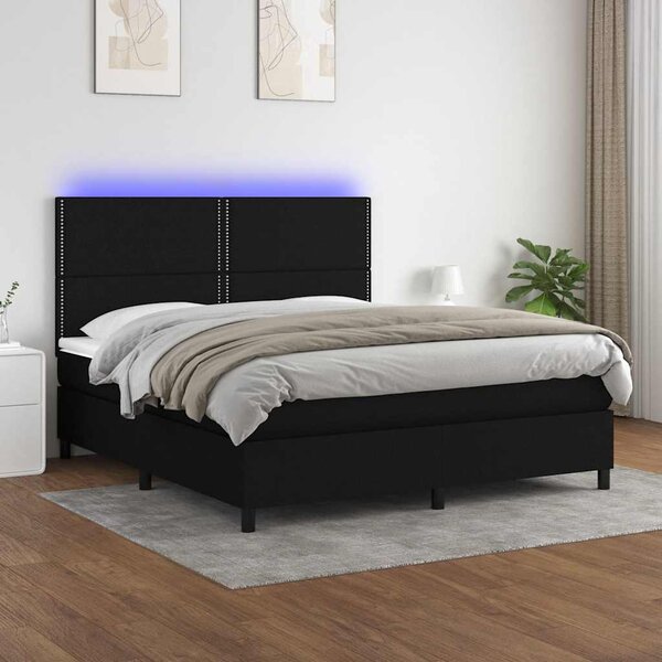 Krevet box spring s madracem LED crni 160x200 cm od tkanine - Crna / 160 x 200 cm