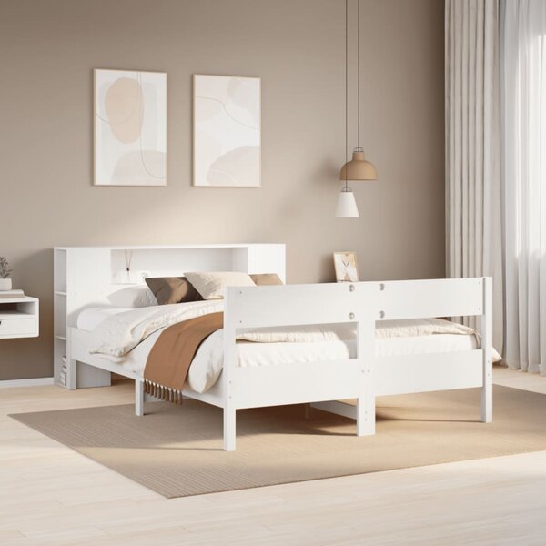 Krevet s regalom z knjige bez madraca bijeli 135x190cm borovina - Bijela / 135 x 190 cm