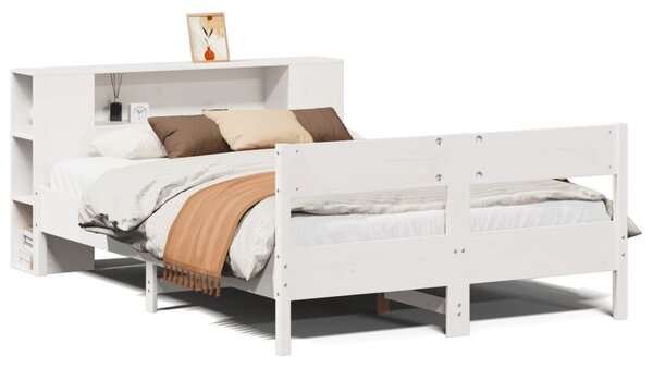 Krevet s regalom z knjige bez madraca bijeli 135x190cm borovina - Bijela / 135 x 190 cm