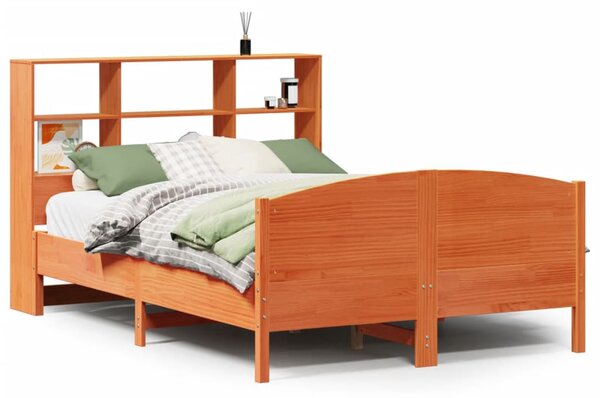 Krevet s regalom za knjige bez madraca 120 x 190 cm od borovine - Smeđa / 120 x 190 cm