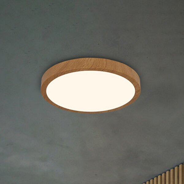 Briloner LED stropna svjetiljka Runa Wood izgled drva 3.000 K Ø38cm, Drvo, Dnevni boravak/blagovaonica, Metal