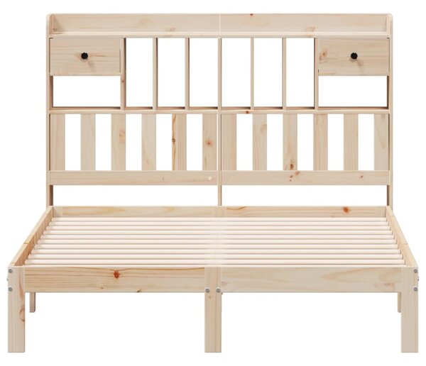 Krevet s regalom za knjige bez madraca 140x190 cm od borovine - Smeđa / 140 x 190 cm