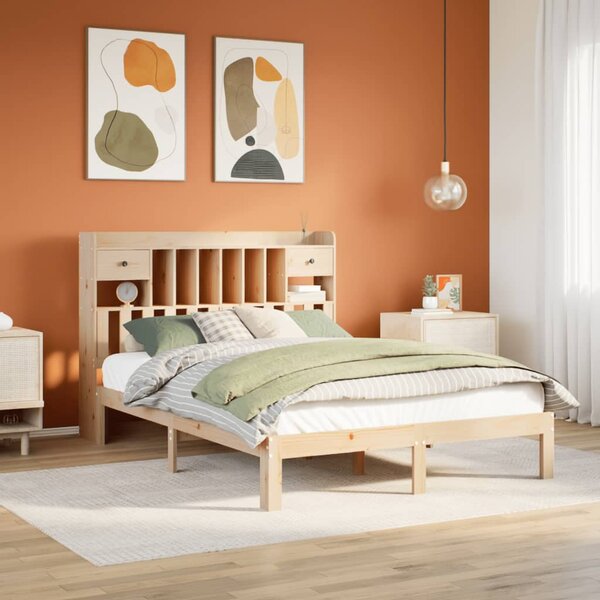 Krevet s regalom za knjige bez madraca 140x190 cm od borovine - Smeđa / 140 x 190 cm