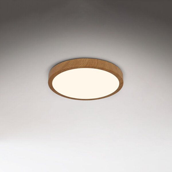 Briloner LED stropna svjetiljka Runa Wood izgled drva 3.000 K Ø38cm, Drvo, Dnevni boravak/blagovaonica, Metal