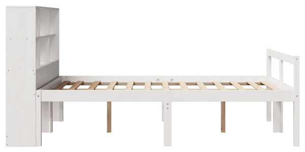 Krevet s regalom z knjige bez madraca bijeli 140x190cm borovina - Smeđa / 140 x 190 cm
