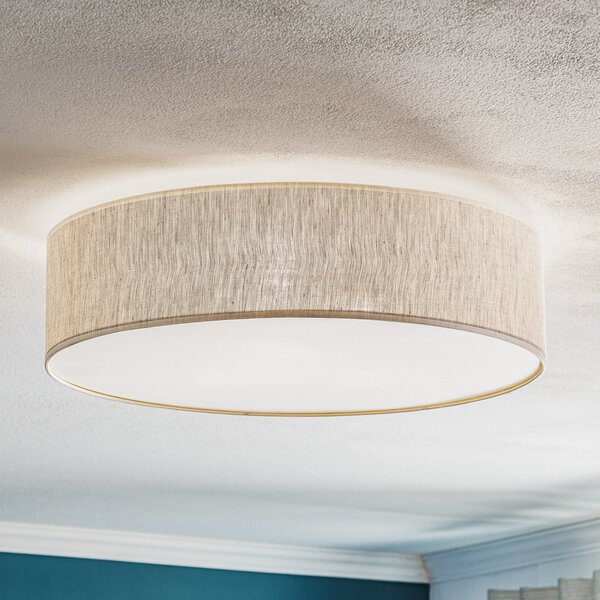 Eko-Light Stropna svjetiljka Leano, siva, lanena tkanina, Ø 50 cm, prigušiva, Sivo, Dnevni boravak/blagovaonica, Tkanina / tekstil