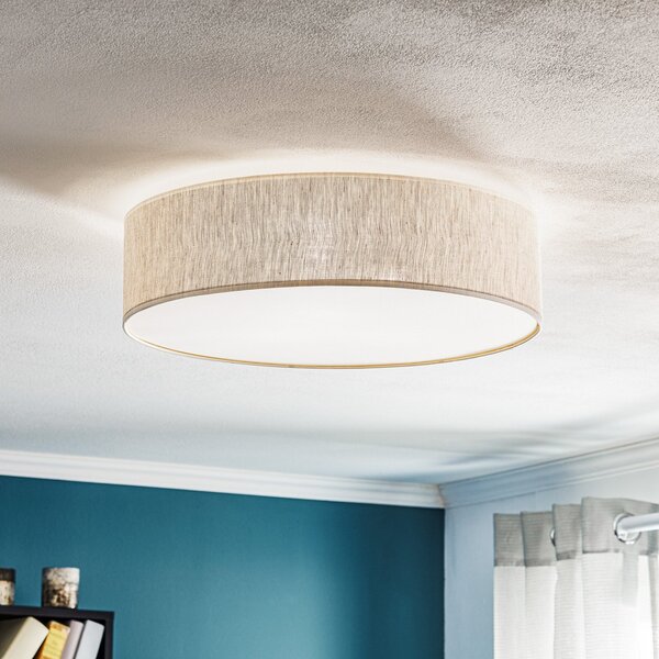 Eko-Light Stropna svjetiljka Leano, siva, lanena tkanina, Ø 50 cm, prigušiva, Sivo, Dnevni boravak/blagovaonica, Tkanina / tekstil