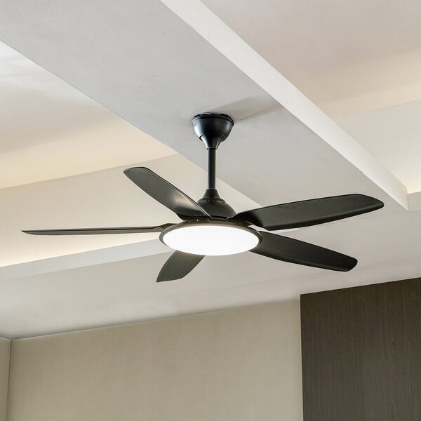 Lucande Divian LED stropni ventilator, crni, DC, tih, CCT, Crno, Dnevni boravak/blagovaonica, Metal