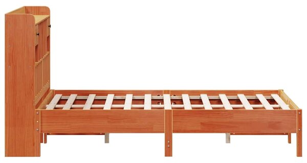 Krevet s regalom za knjige bez madraca 160x200 cm od borovine - Smeđa / 160 x 200cm