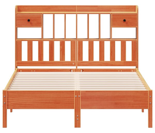 Krevet s regalom za knjige bez madraca 135 x 190 cm od borovine - Smeđa / 135 x 190cm