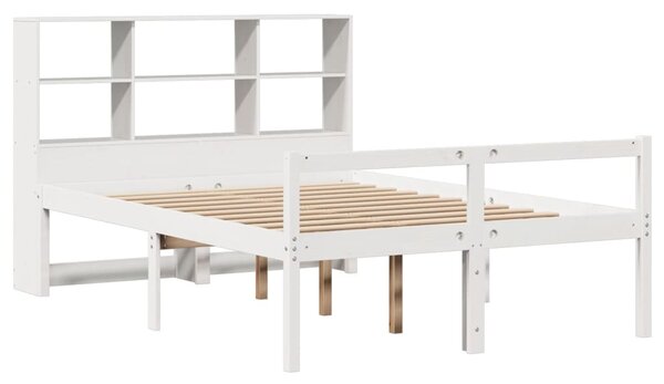Krevet s regalom z knjige bez madraca bijeli 140x190cm borovina - Smeđa / 140 x 190 cm