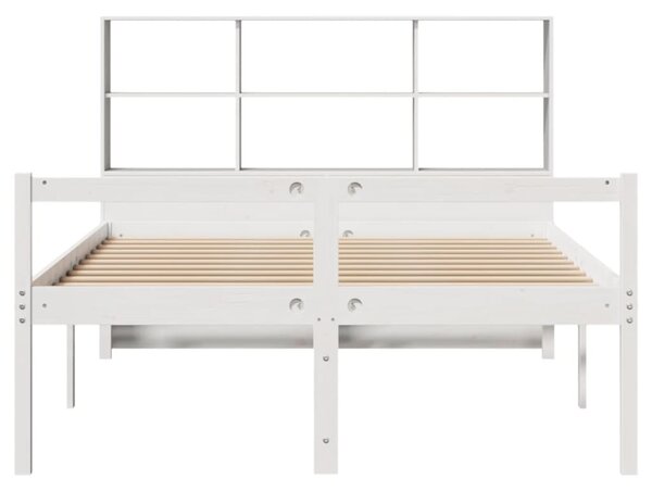 Krevet s regalom z knjige bez madraca bijeli 140x190cm borovina - Smeđa / 140 x 190 cm