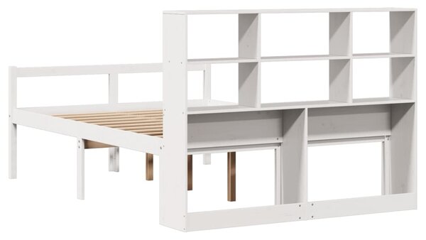 Krevet s regalom z knjige bez madraca bijeli 140x190cm borovina - Smeđa / 140 x 190 cm