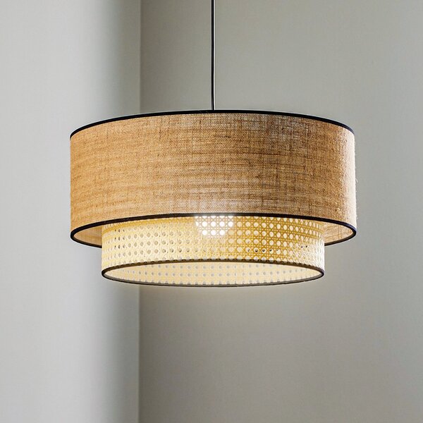 Duolla Boho viseća lampa, smeđa/drvo, Ø 45 cm, tkanina/rattan, prigušiva, Drvo, Dnevni boravak/blagovaonica, Tkanina / tekstil