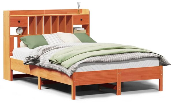 Krevet s regalom za knjige bez madraca 135 x 190 cm od borovine - Smeđa / 135 x 190cm