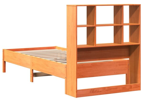 Krevet s regalom za knjige bez madraca 75 x 190 cm od borovine - Smeđa / 75 x 190 cm